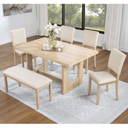 Light Oak Dining Table Set - 6 Seats with Bench