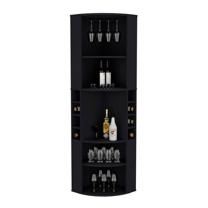 71" Corner Bar Cabinet - 5 Shelves, Black for Dining Room
