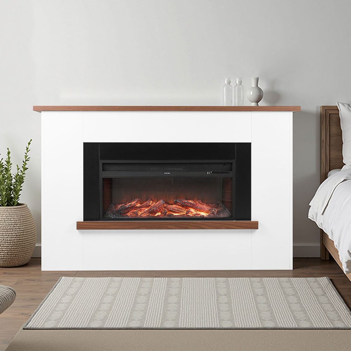 65.5 Inch Electric Fireplace Stove - Black White Steel