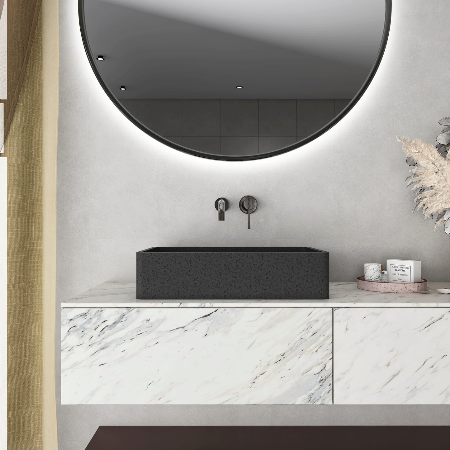 Dark Gray Concrete Bathroom Vanity - 19.68" Rectangular Sink