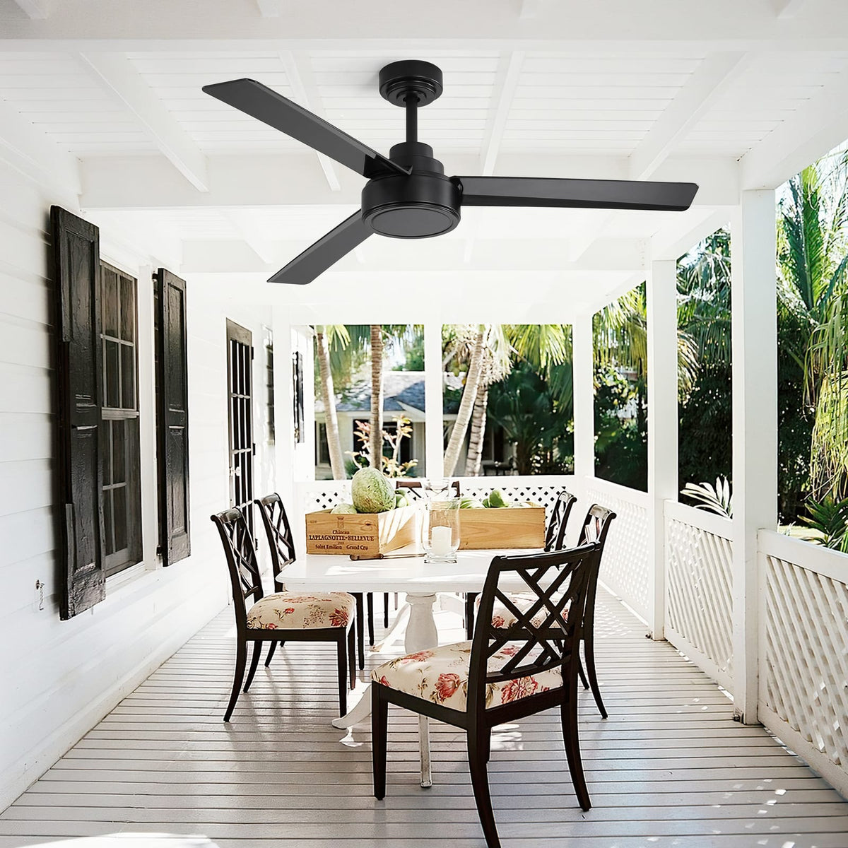 52 Inch Black Ceiling Fan with ABS Blades