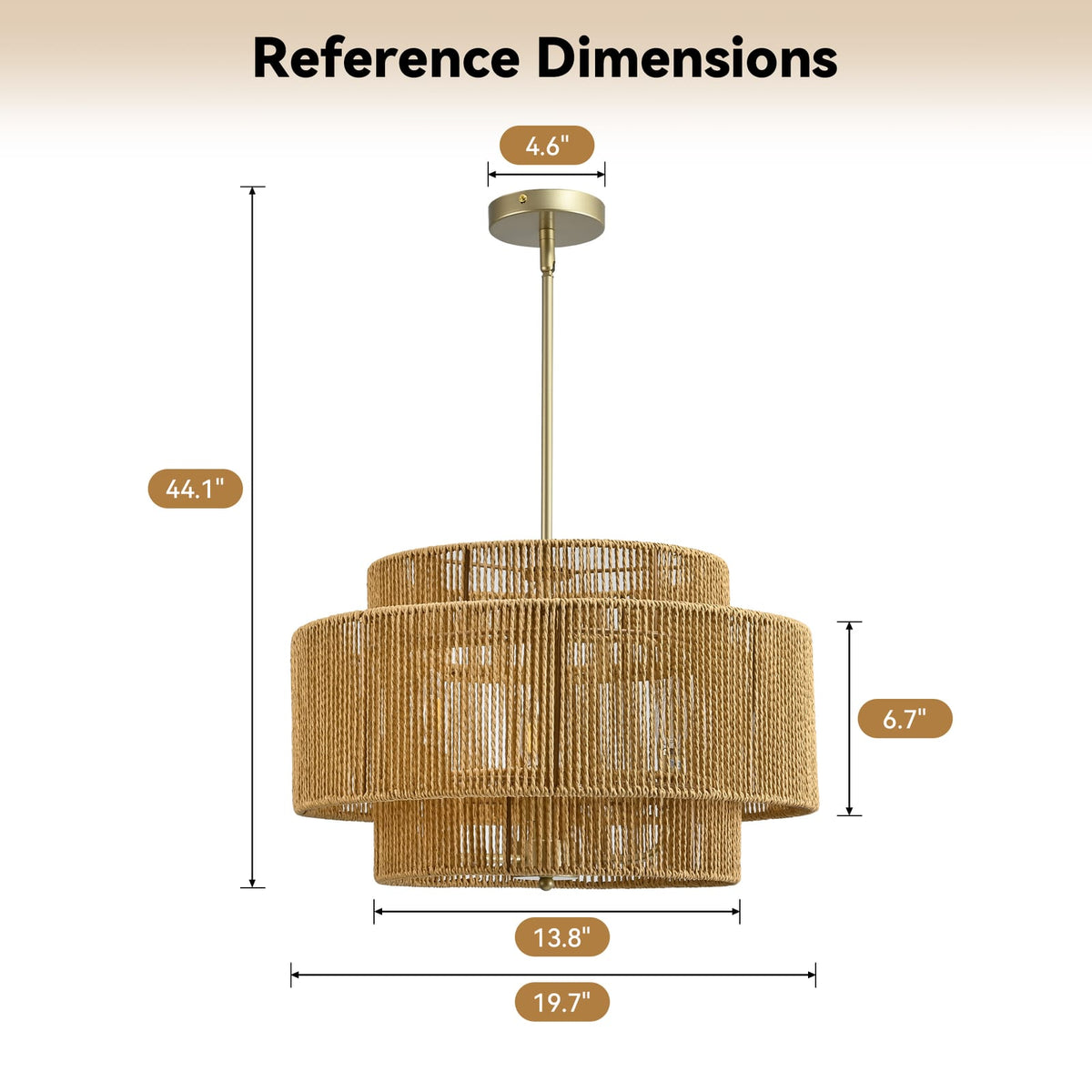 Boho Rattan Chandelier - 3-Light Rustic Ceiling Light