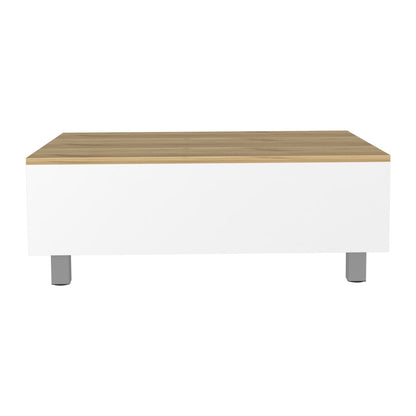 White Lift Top Coffee Table - Rectangular, Freestanding for Living Room