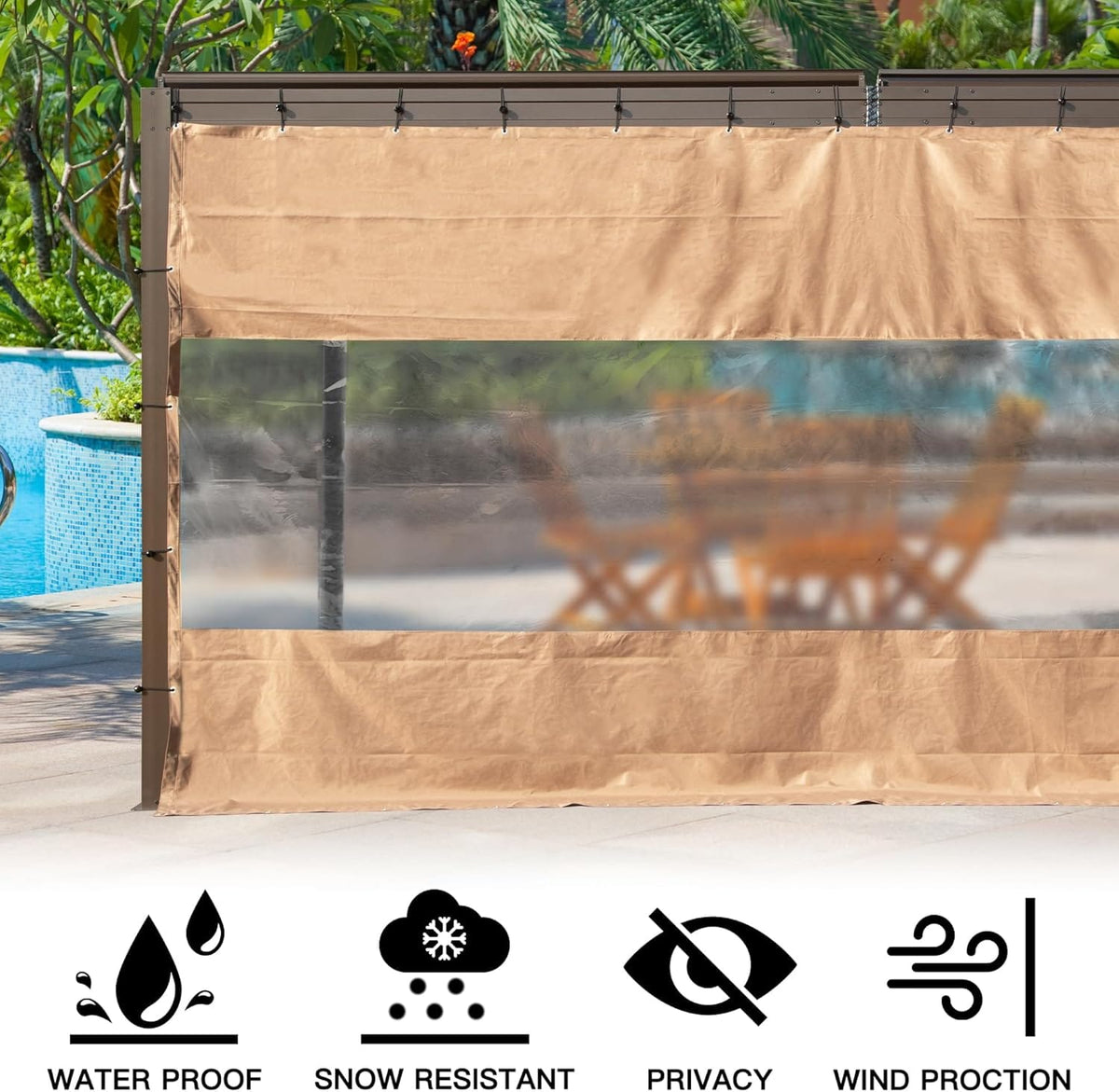 10ft x 7ft Gray Outdoor Privacy Curtain - Waterproof Patio Screen