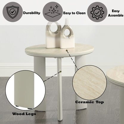 Light Gray Ceramic End Table - Modern Accent Table for Living Room