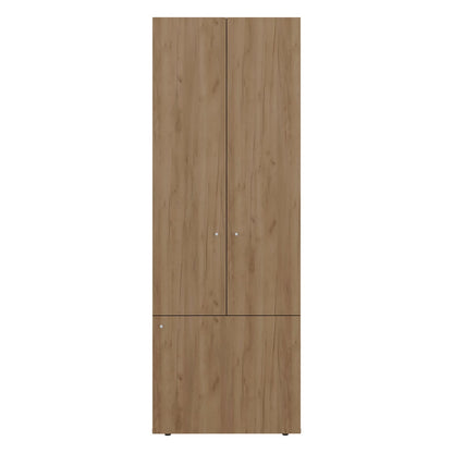 3-Door Natural Oak Tall Wardrobe Cabinet - 66.9" Wide for Bedroom