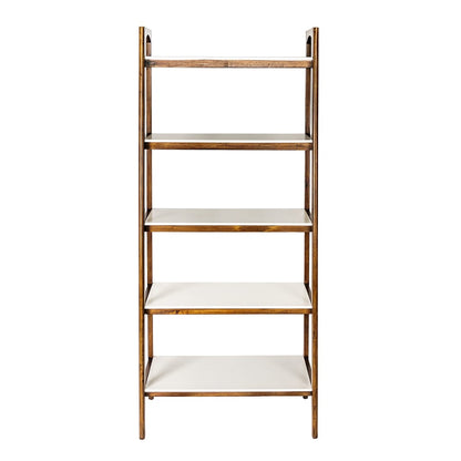Off-White+Pecan 5-Shelf Bookcase - Mid-Century Style