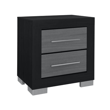 Black Rubberwood Nightstand with 2 Drawers for Bedroom