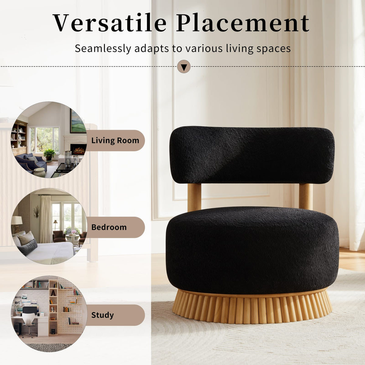 Black Boucl Armless Chair - 27.5" Farmhouse Style Accent Seat