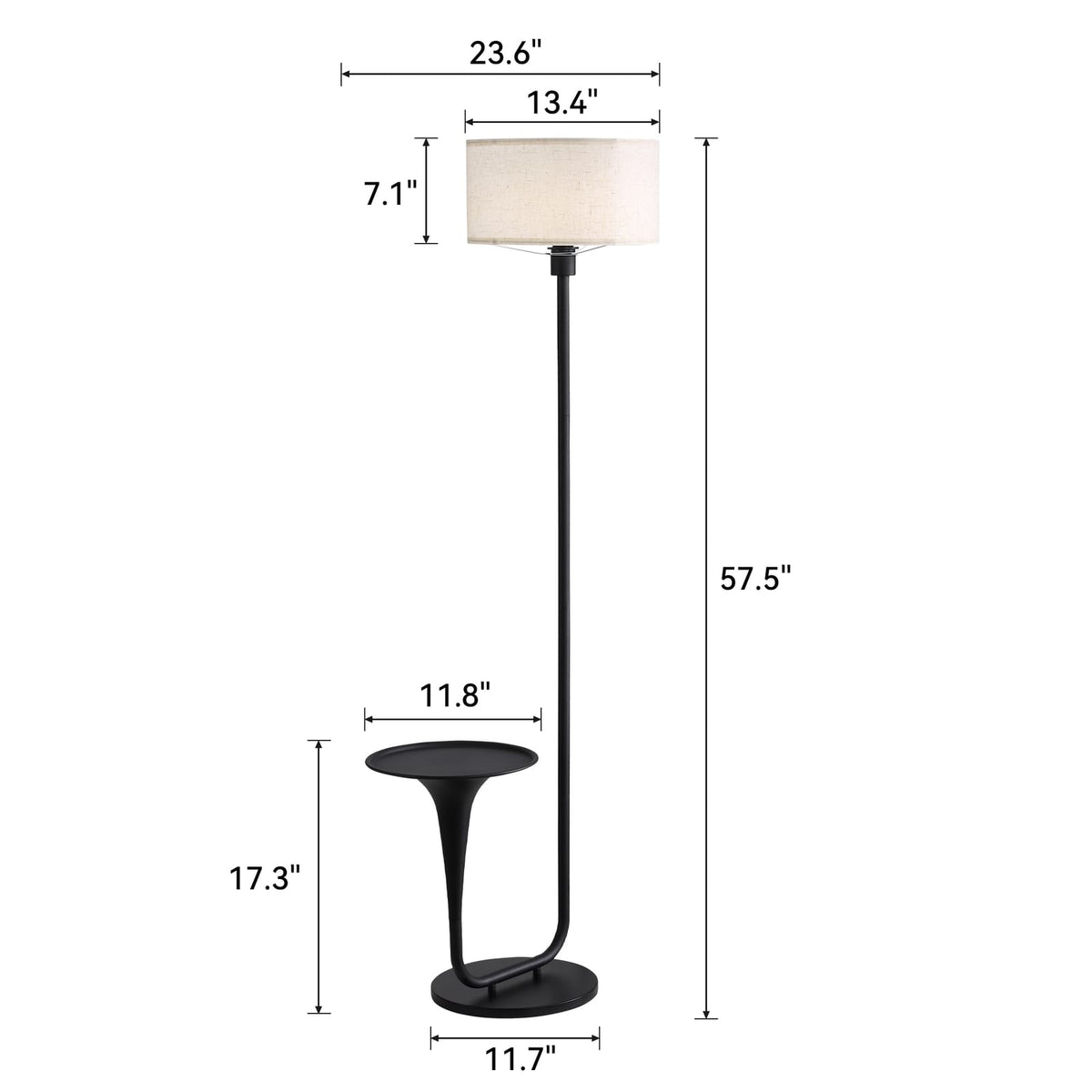 146cm Dimmable Floor Lamp with Tray - Iron & Black Table Light