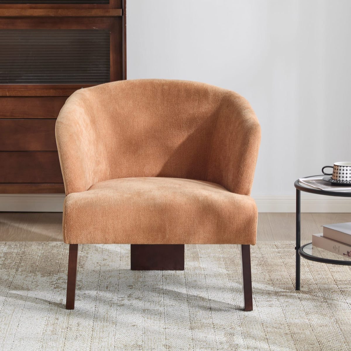 Pumpkin Orange Polyester Accent Chair - Small Modern Lounge Chair for Living Room