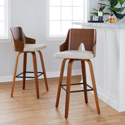 Beige Fabric Barstools with Swivel - Set of 2 for Dining Room
