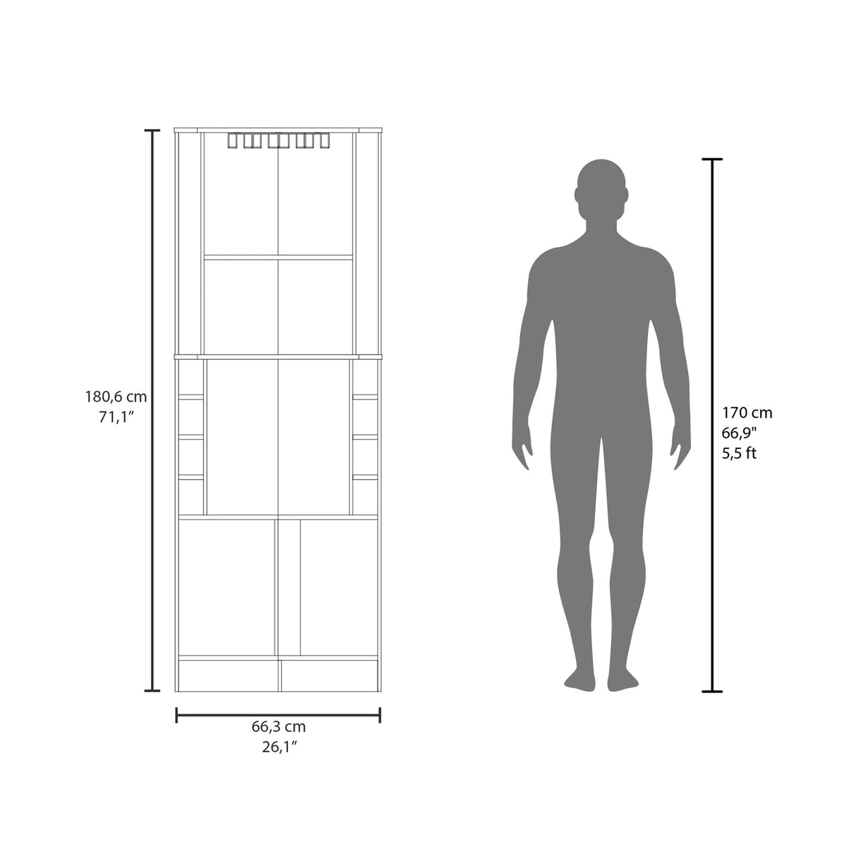 White Corner Bar Cabinet with Wine Storage - Freestanding Shelves
