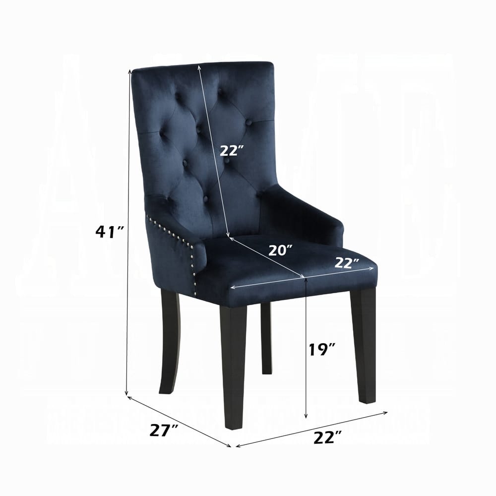 Luxury Dark Navy Velvet Dining Chair Wood Side Seating for Glam Rooms