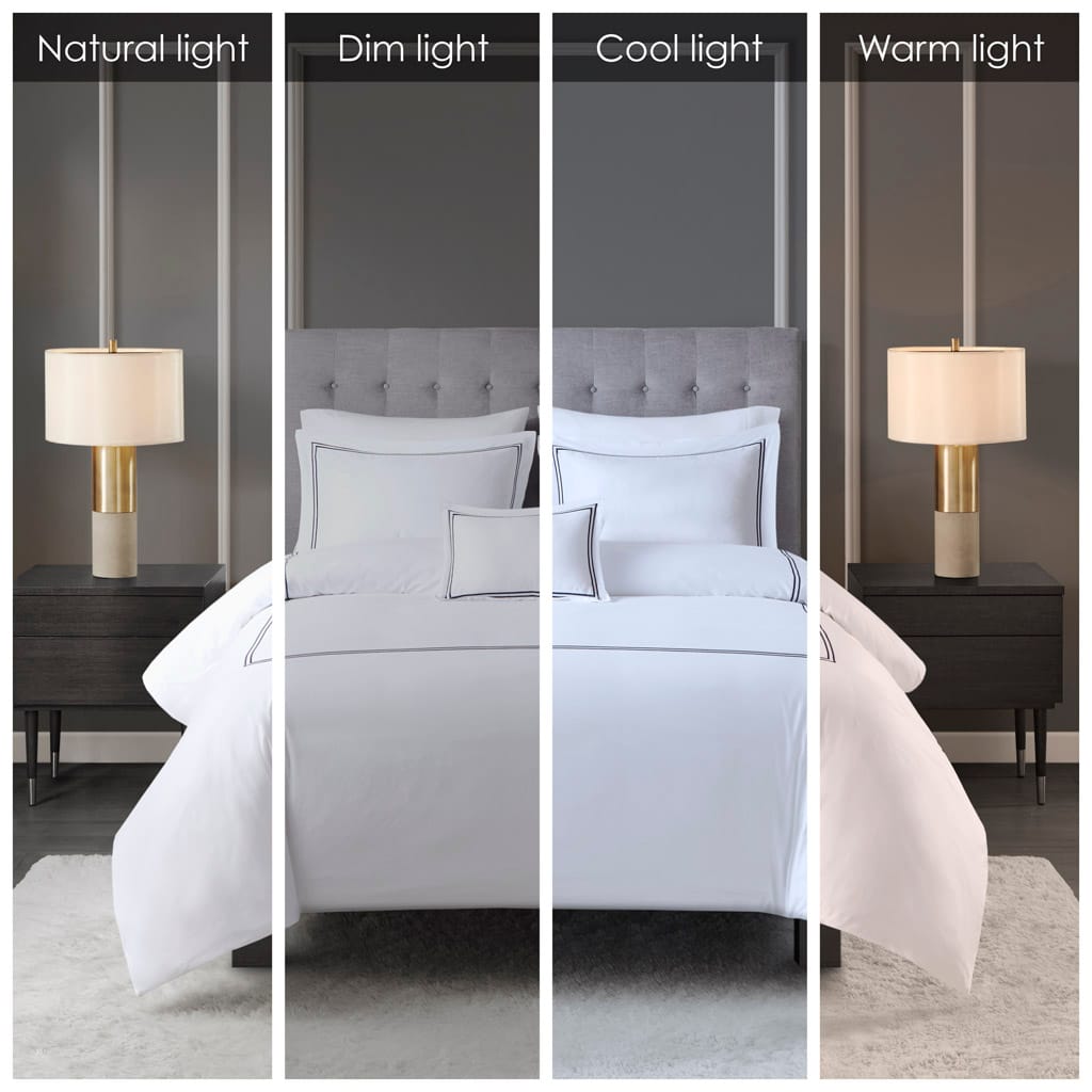 Luxury White+Navy Embroidered Comforter Set - King/Cal King