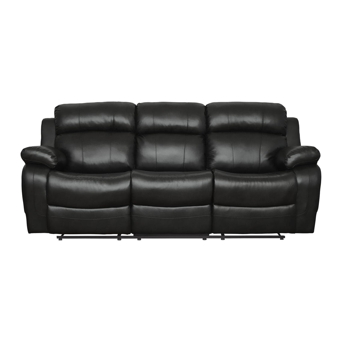 Contemporary Black Faux Leather Sofa - 1pc Double Reclining with Cup Holder