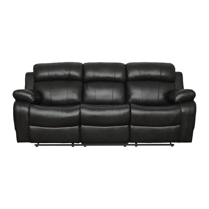 Contemporary Black Faux Leather Sofa - 1pc Double Reclining with Cup Holder