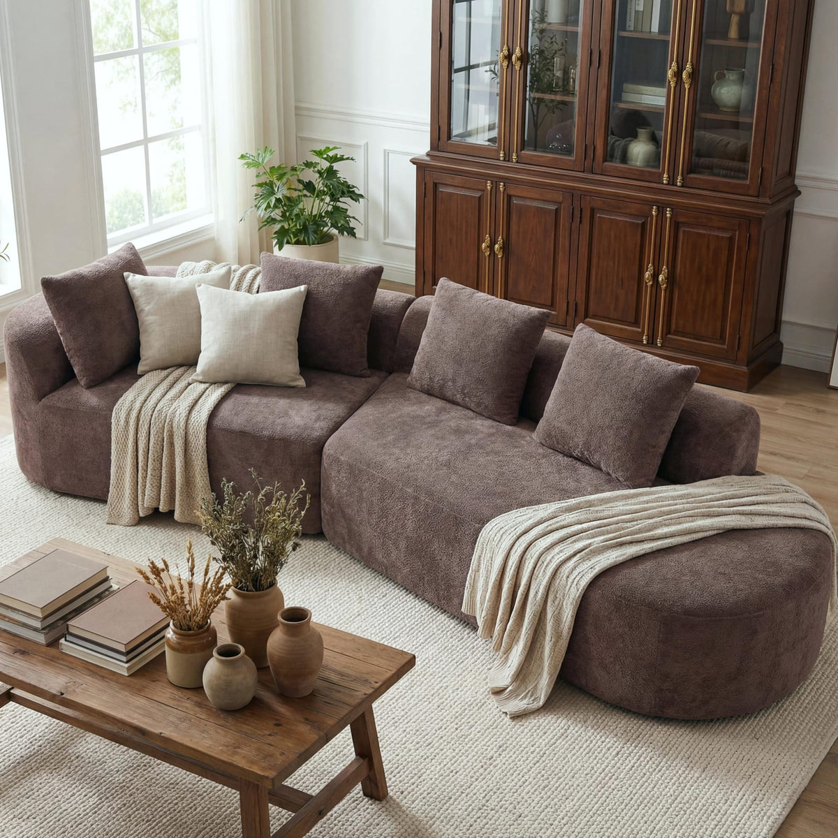 116" Brown Sectional Sofa with Chaise Lounge - Foam Polyester