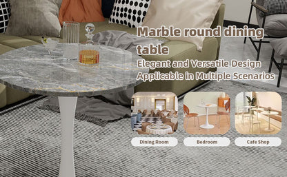 Round Grey White Coffee Table - 27.6" Diameter for Dining Room