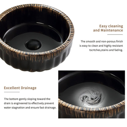 15"X15" Black Bathroom Sink Above Counter Small Bowl Vessel Bathroom Sink Ceramic