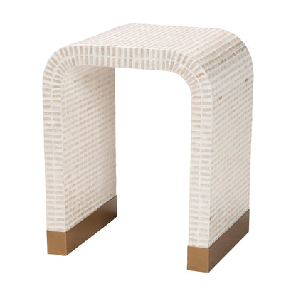 Beige Capiz Shell End Table - 15.8" x 19.7" for Living Room