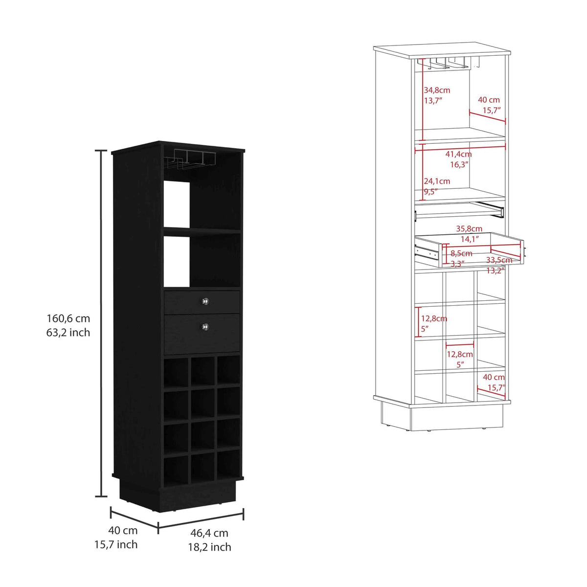 Black Modern Wine Bar Cabinet with 12 Racks