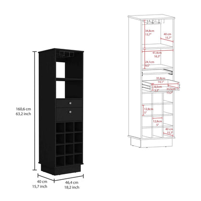 Black Modern Wine Bar Cabinet with 12 Racks