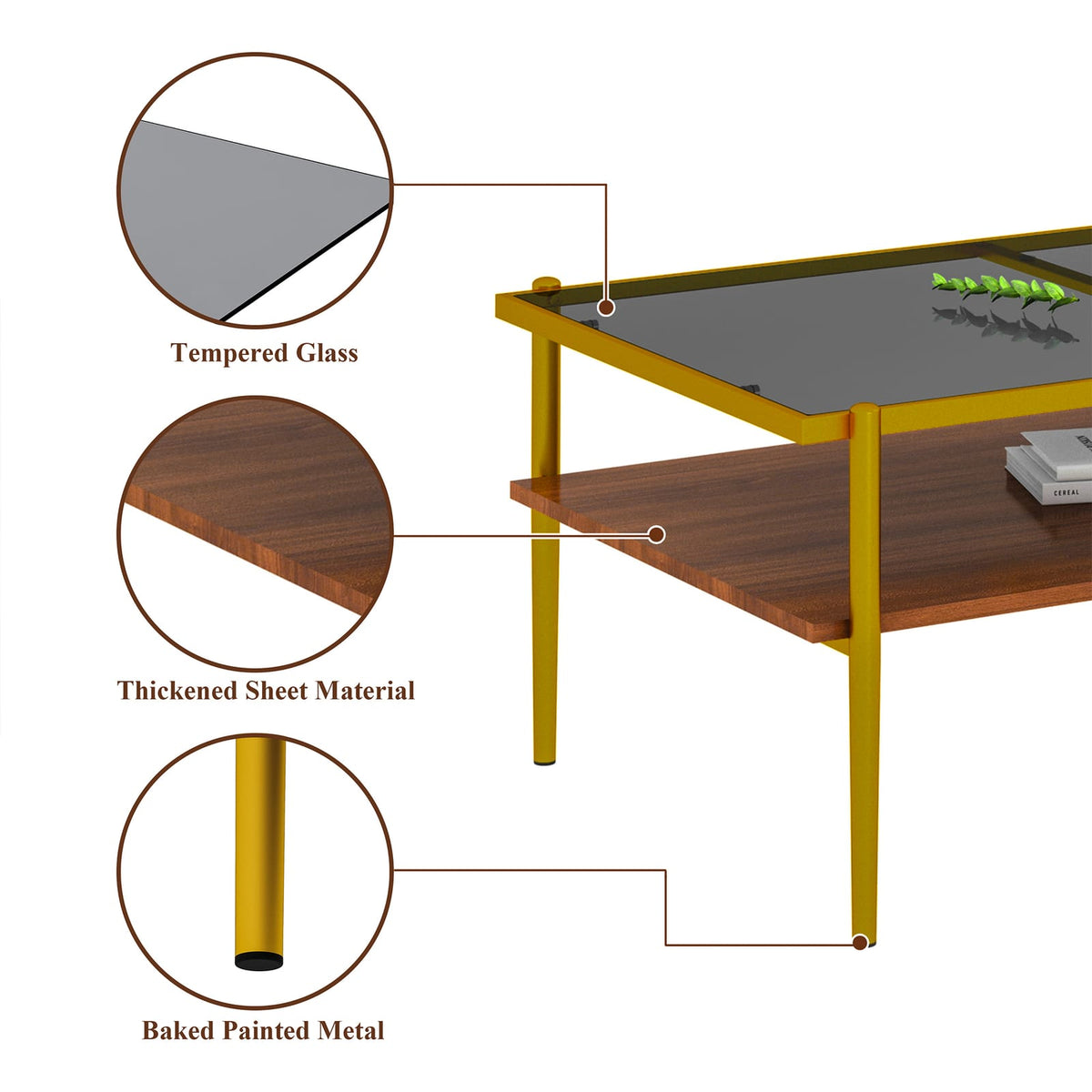 Gray Tempered Glass Coffee Table - 38.39" Modern Design