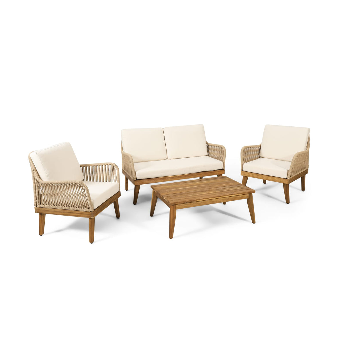 Teak Acacia Wood Chat Set - Loveseat & 2 Chairs, Outdoor Patio Furniture