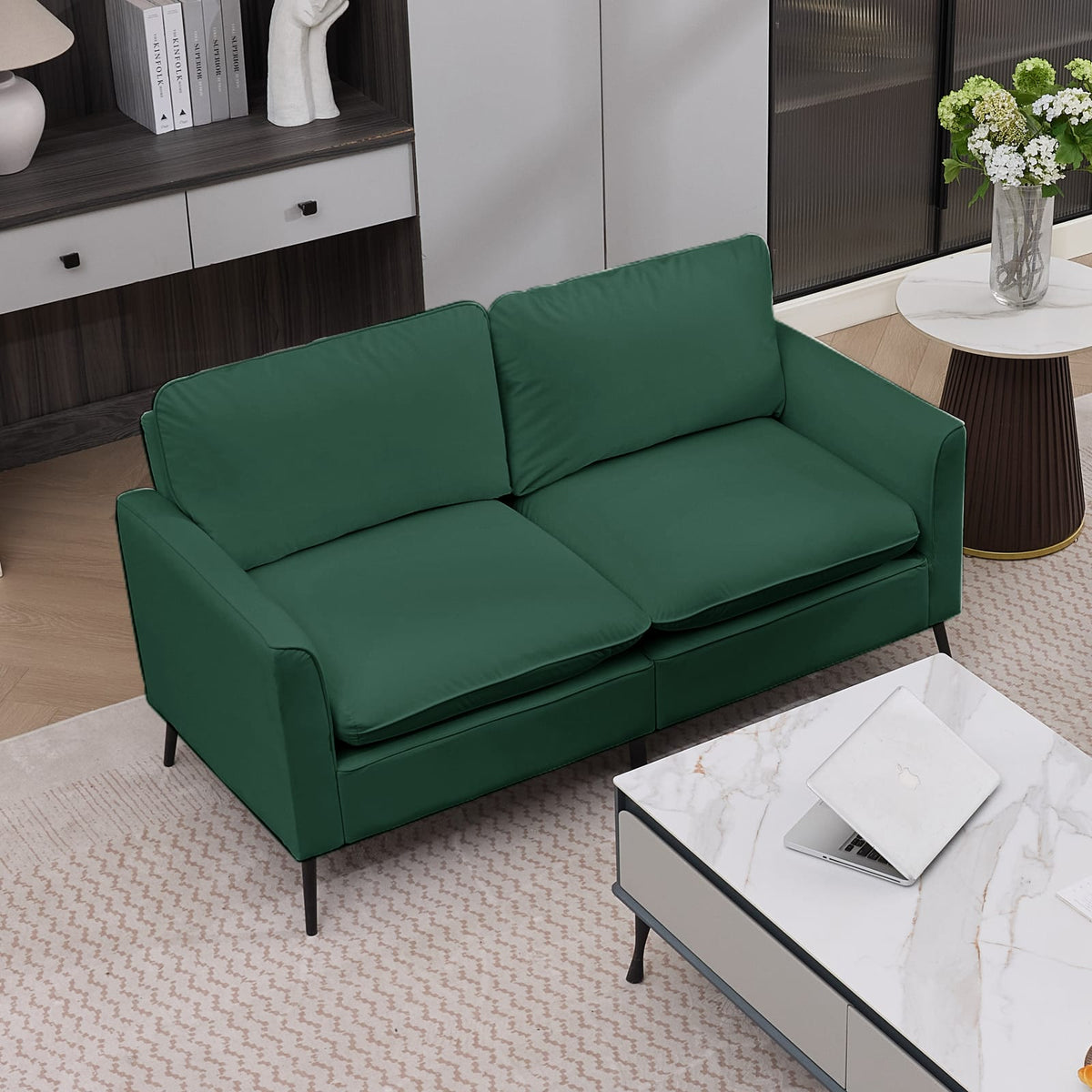 Green Faux Leather Loveseat - Bedroom Sofa Chair