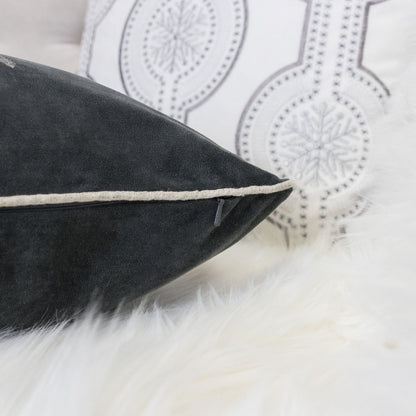 Gray Velvet Snowflake Pillow 20x20 with Insert