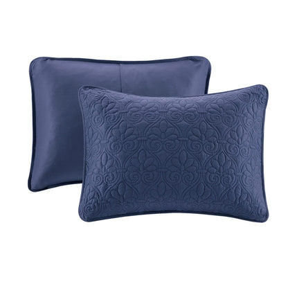 Navy Cotton Reversible Bedspread Set - King Size
