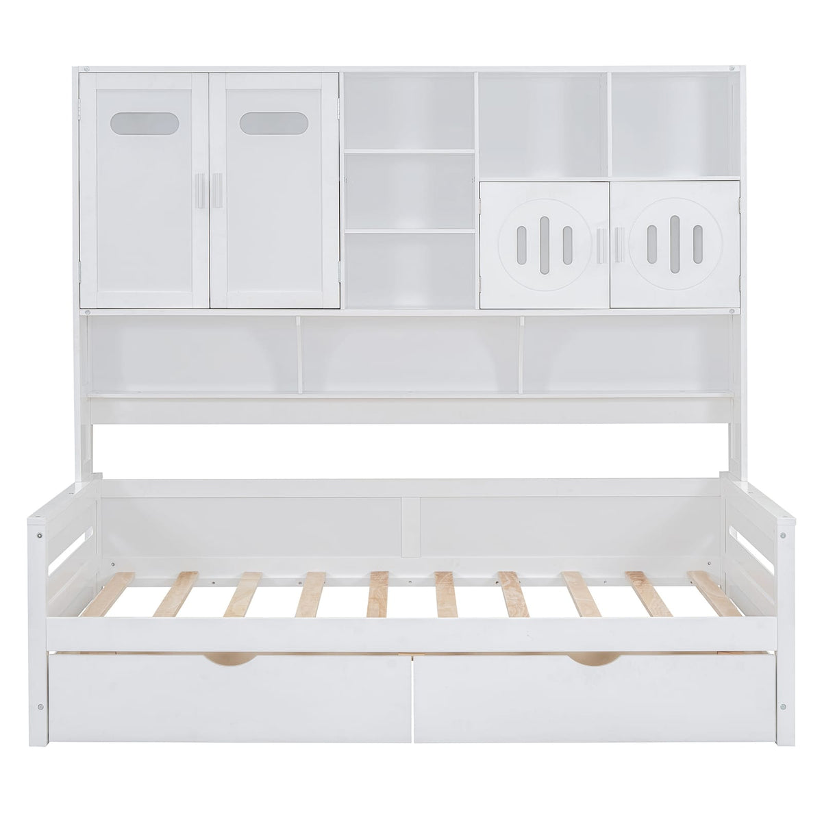 Twin Size Wooden Daybed with Storage - White for Bedroom