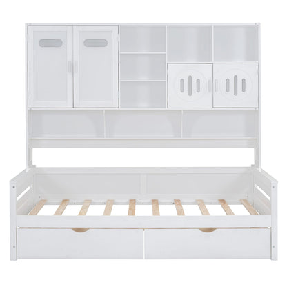 Twin Size Wooden Daybed with Storage - White for Bedroom