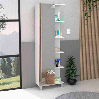 White Bathroom Linen Cabinet with Mirror - 62" Tall