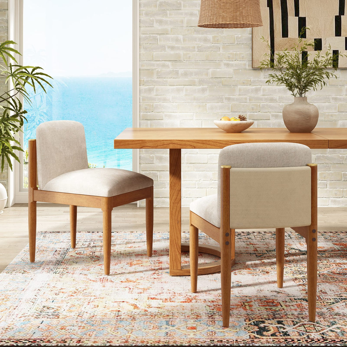 Beige Walnut Dining Chairs - Set of 2 Modern Dining Room Chairs