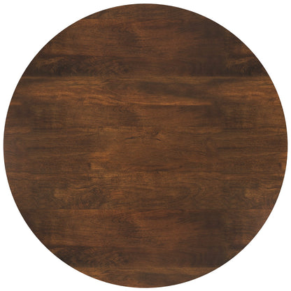 Walnut Brown Round Coffee Table with Black Metal Legs for Living Room
