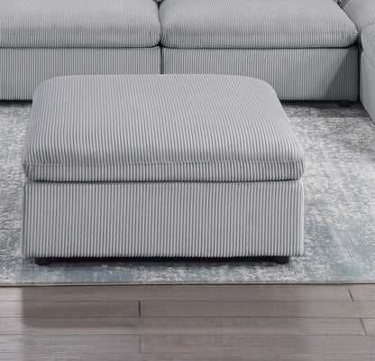 Contemporary Light Gray Corduroy Ottoman - 39" Square