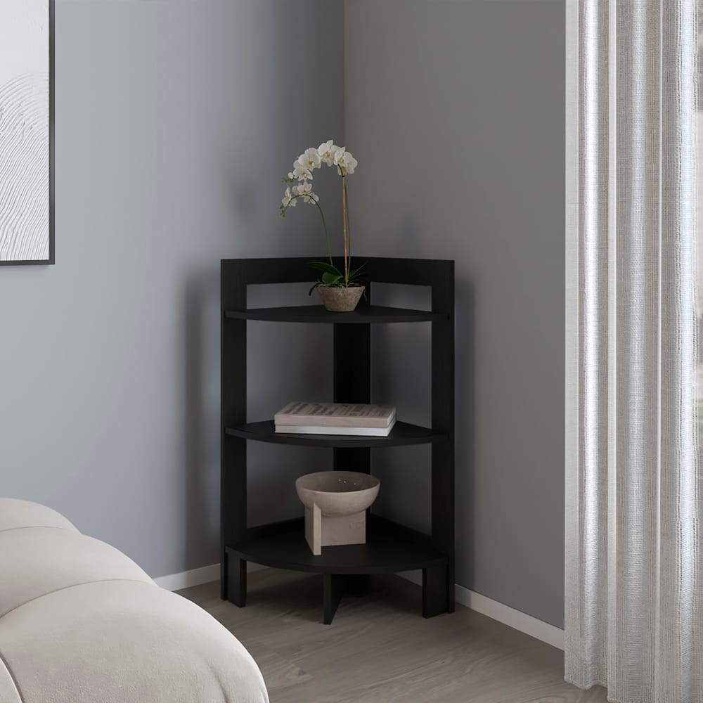 Black Three-Tier Corner Table - Living Room Storage