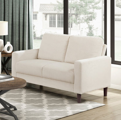 Modern Beige Corduroy Loveseat - Comfortable Cushion Solid Wood