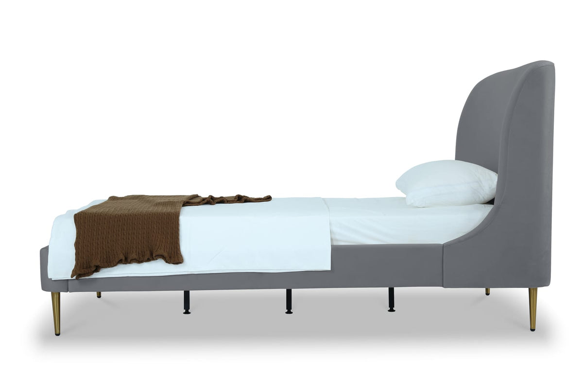 Twin Bed in Gray and Gold - Solid Wood Frame
