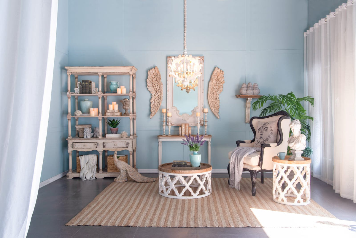 6-Light Wood Chandelier - White MDF, Adjustable Chain