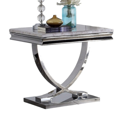 Chrome Faux Marble End Table - Modern Glam Style