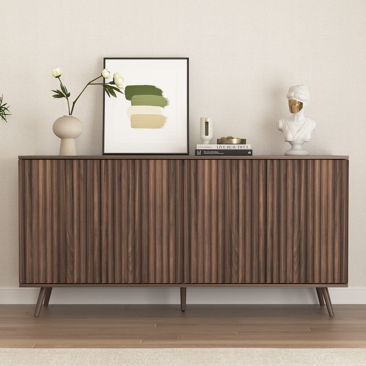 Walnut Sideboard Buffet Cabinet - Long Storage Console