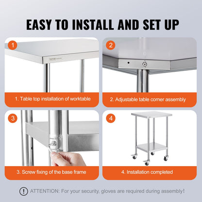 24 Inch Stainless Steel Work Table - Silver