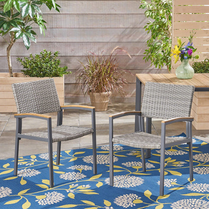 Grey Rattan Patio Dining Chair - 2 Seat Set