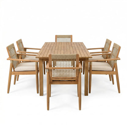Teak 6 Piece Outdoor Dining Set with Cushions - Patio Furniture