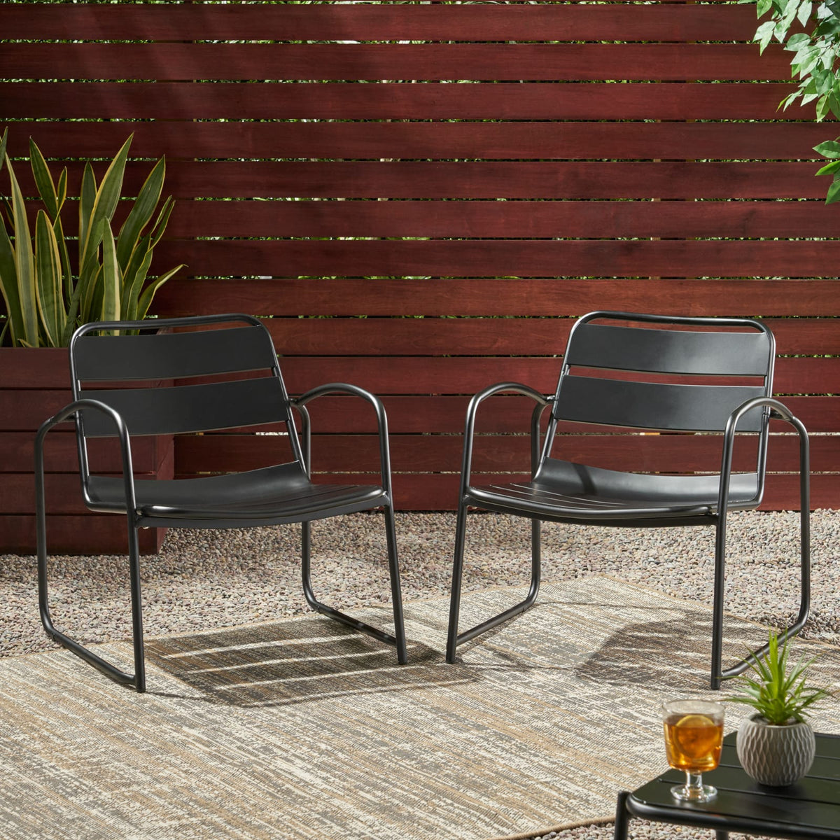Matte Black Iron Patio Chair - 2 Person Set