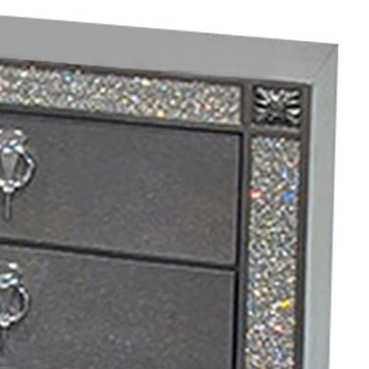 Gray Wood Metal Nightstand with 2 Drawers