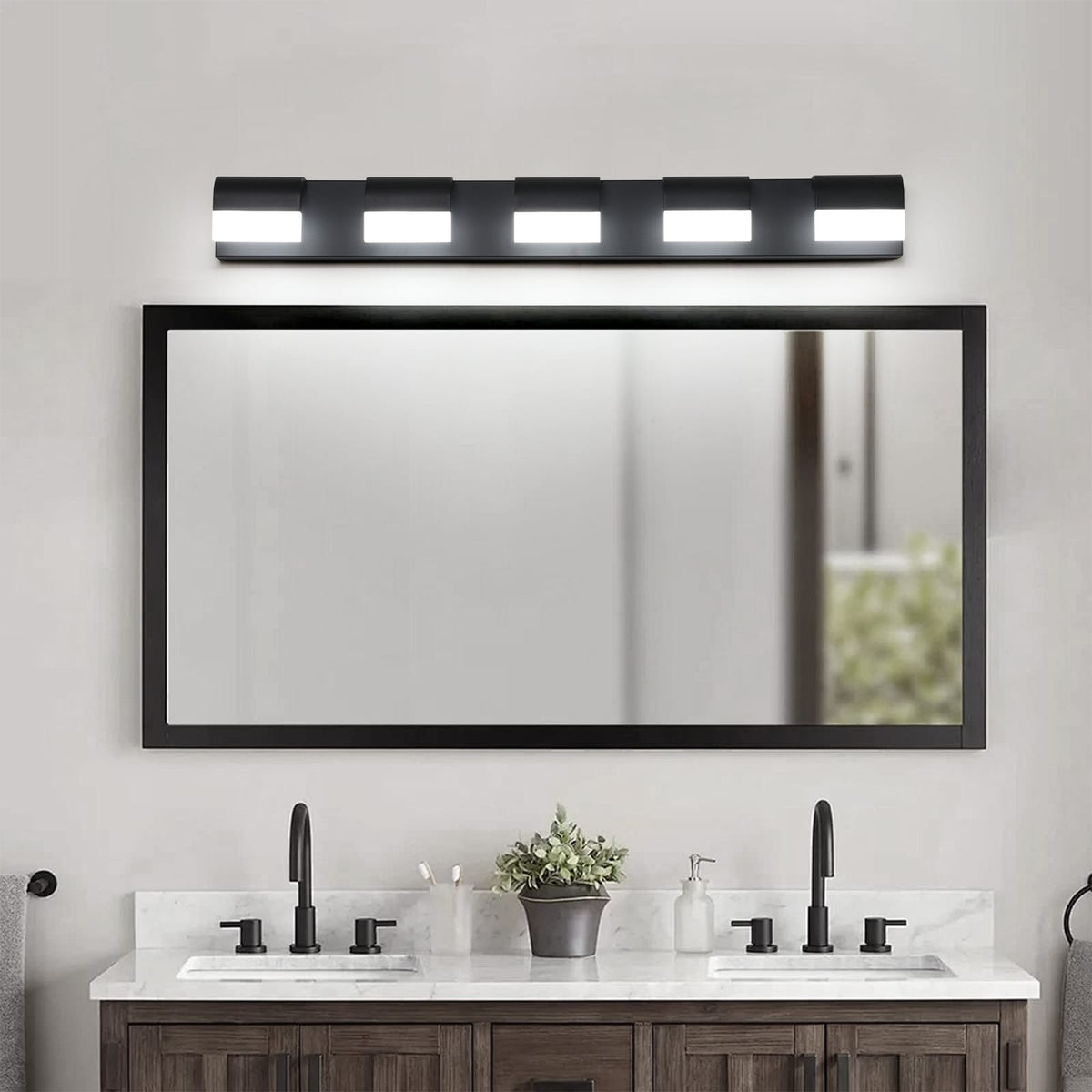 Modern Black Iron Bathroom Vanity Lighting - 5 Light LED